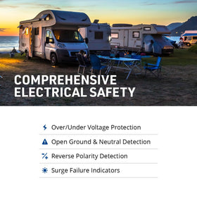Progressive Industries EMS-HW50C installed on pedestal demonstrating outdoor protection benefit