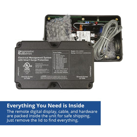 Progressive Industries EMS-HW50C size comparison beside RV plug illustrating scale and fit benefit