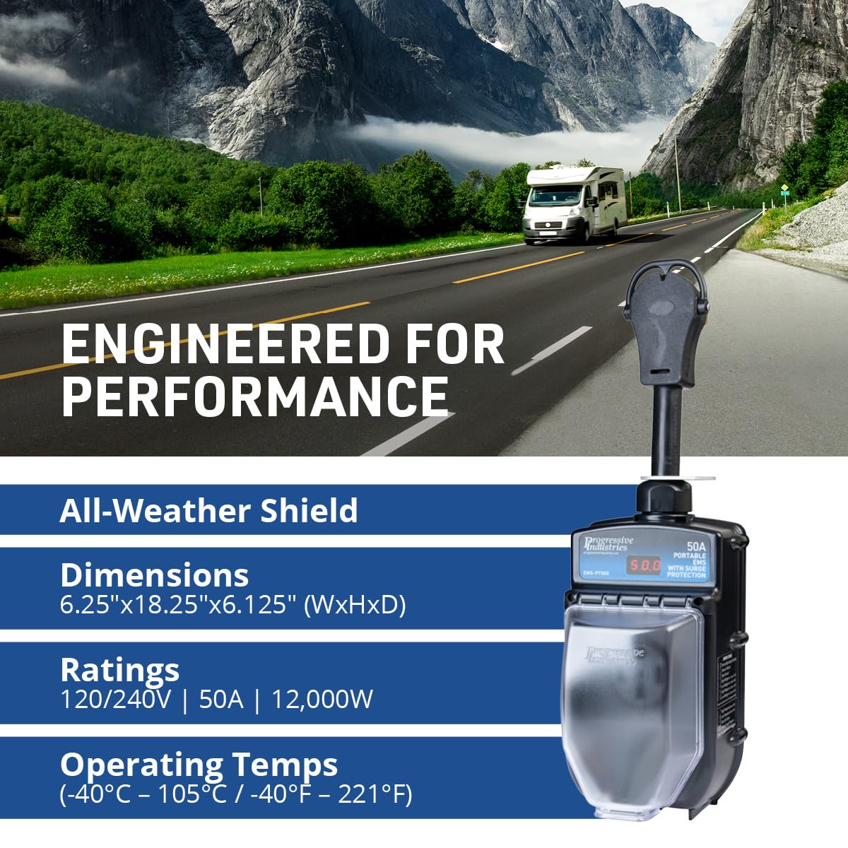 Progressive Industries EMS-PT50X heavy-duty plug and cord detail for secure connection