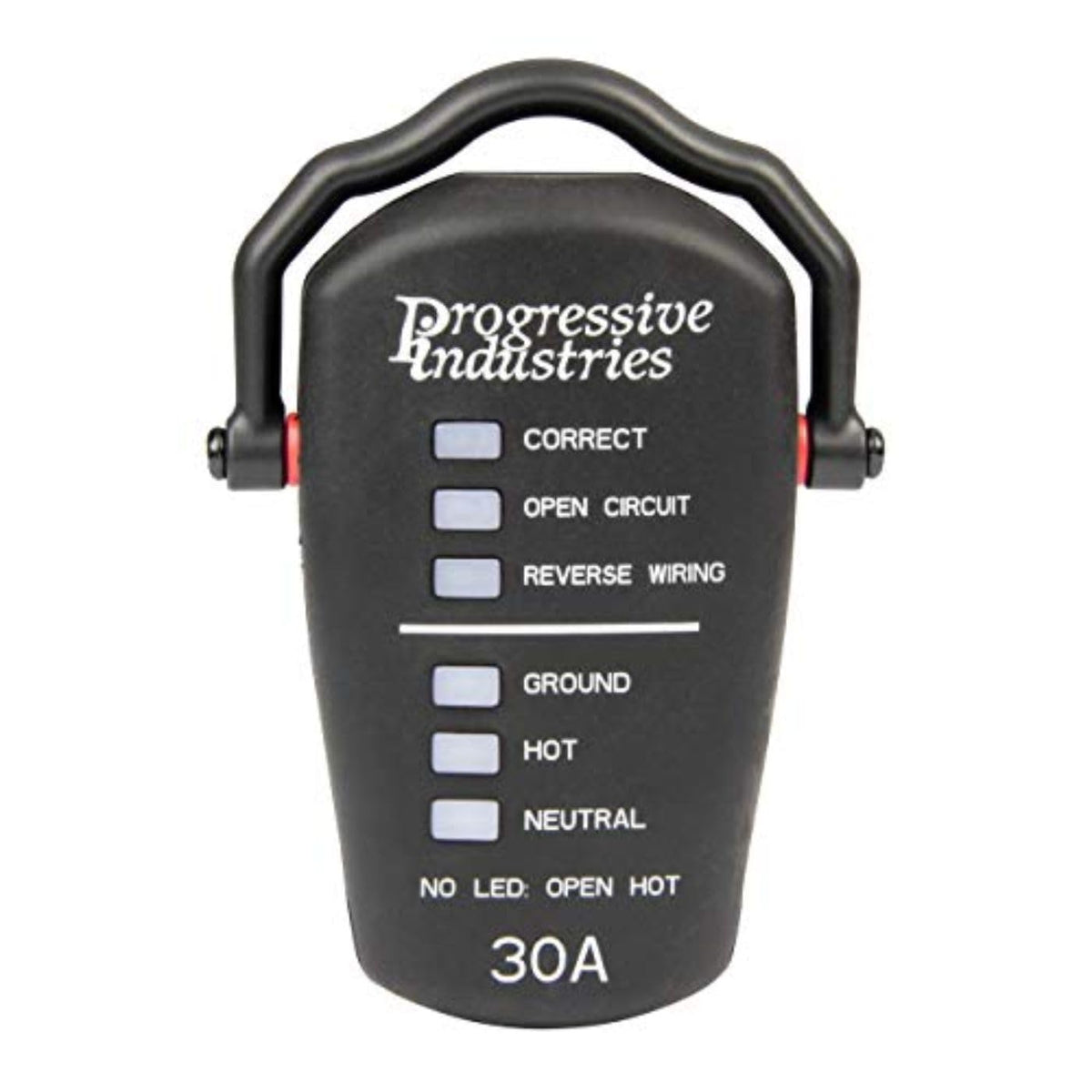 Progressive Industries RRT-30 front view showing compact tester and plug for fast checks
