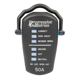 Progressive Industries RRT-50 front view showing plug and swivel handle for quick inspection