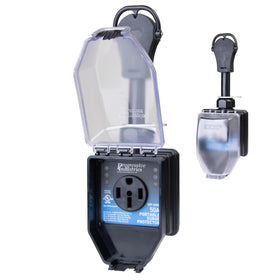 Progressive Industries SSP-50XL front view showing LED indicators and plug, improving safety checks