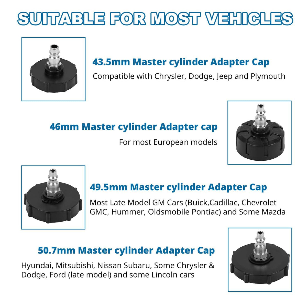 Prokomon four adapter caps displayed for broad vehicle compatibility