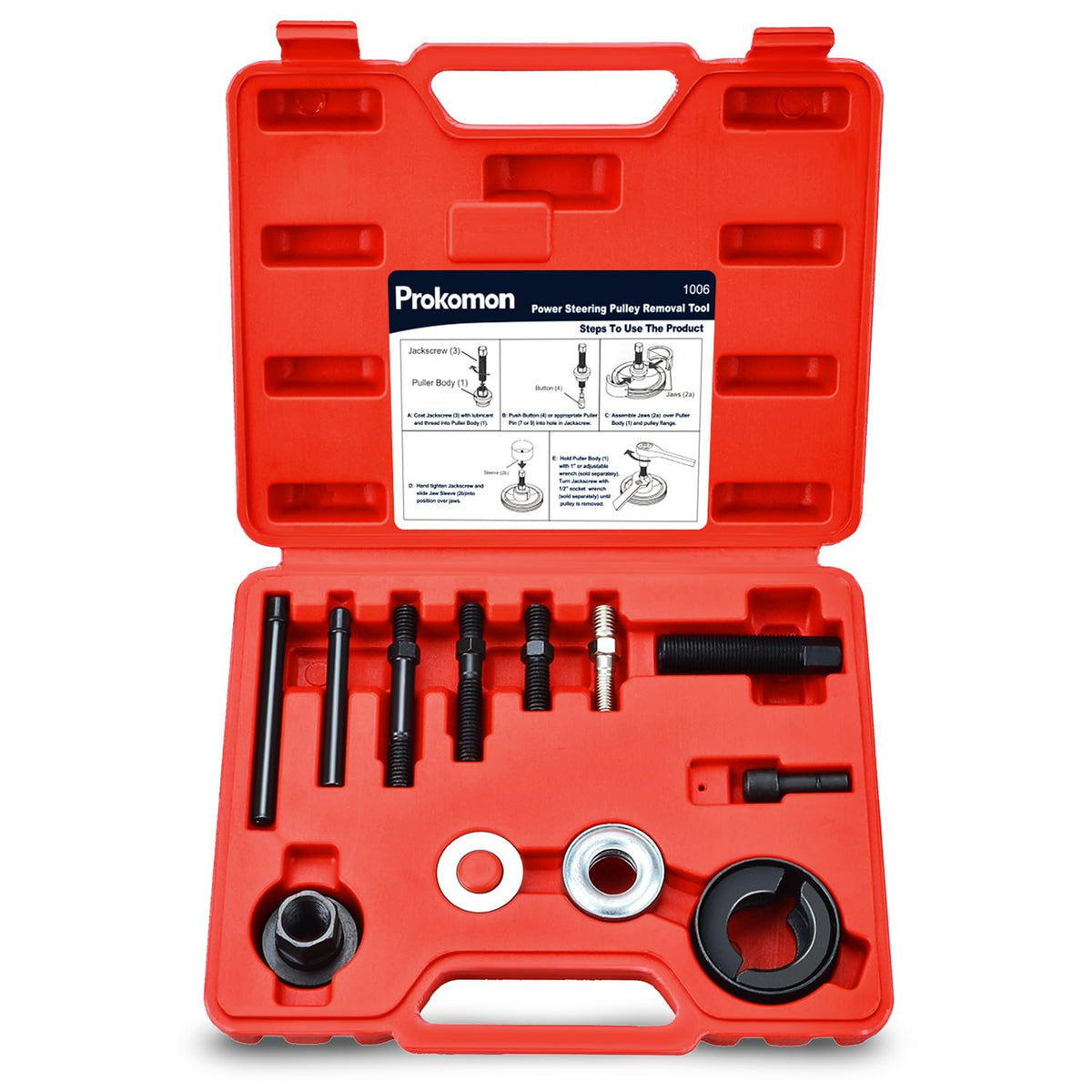 Prokomon front of kit showing organized components for fast pulley repairs