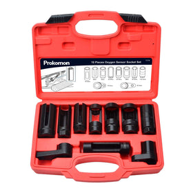 Prokomon front packaging for 10pcs oxygen sensor socket set showing contents and benefits