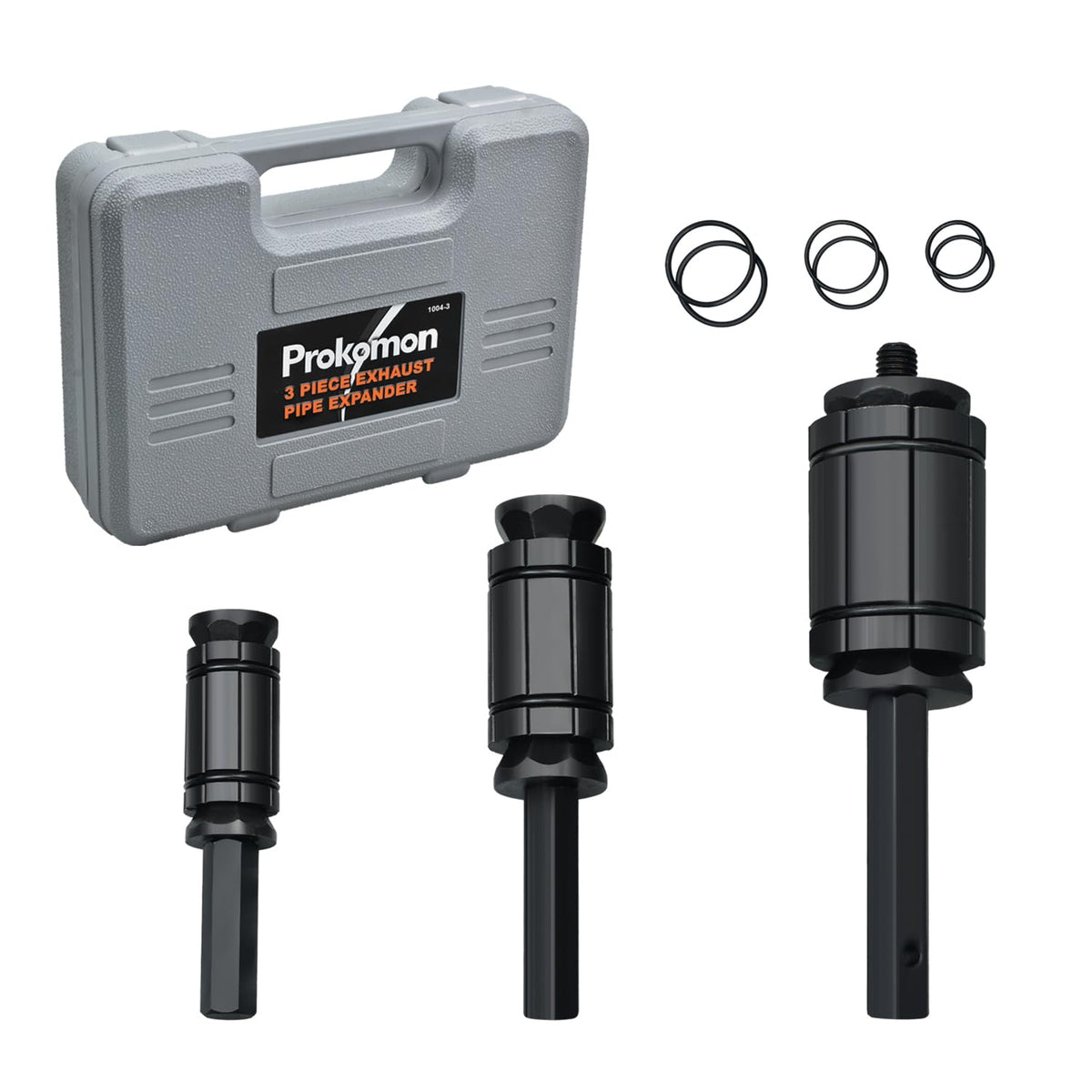 Prokomon front view of three-piece expander set showing organized layout and portability