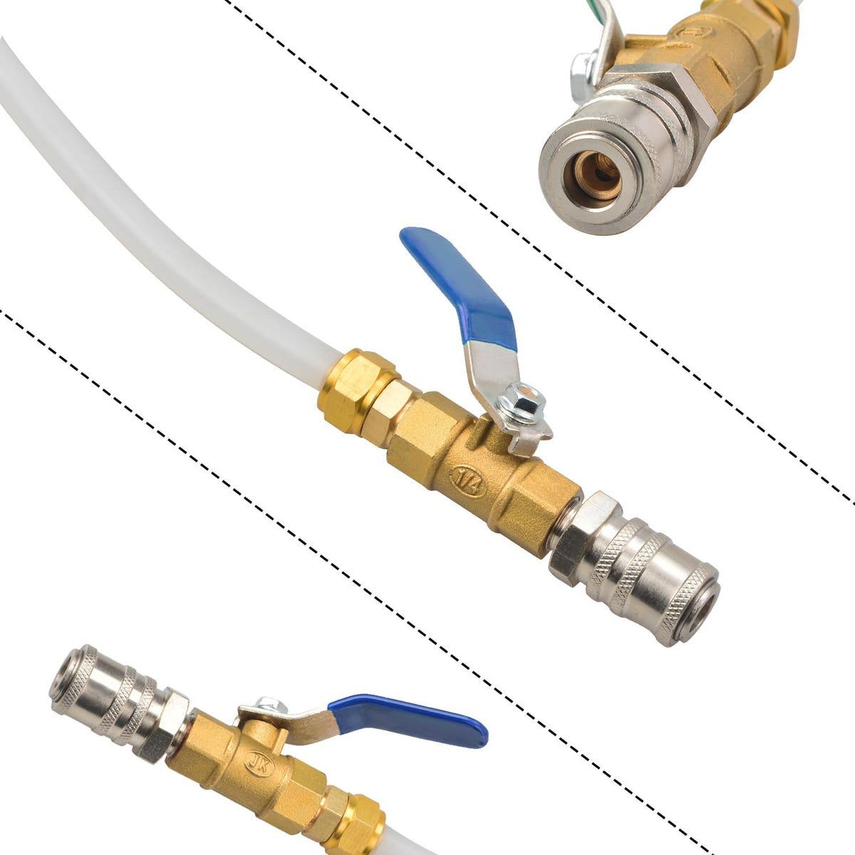 Prokomon hose connection detail showing secure seal and leak prevention