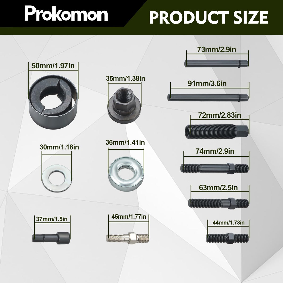 Prokomon hub adapters layout showing multiple sizes for broad compatibility