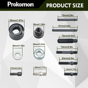 Prokomon hub adapters layout showing multiple sizes for broad compatibility