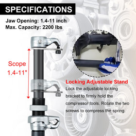 Prokomon compressor in use on car strut showing safer spring removal