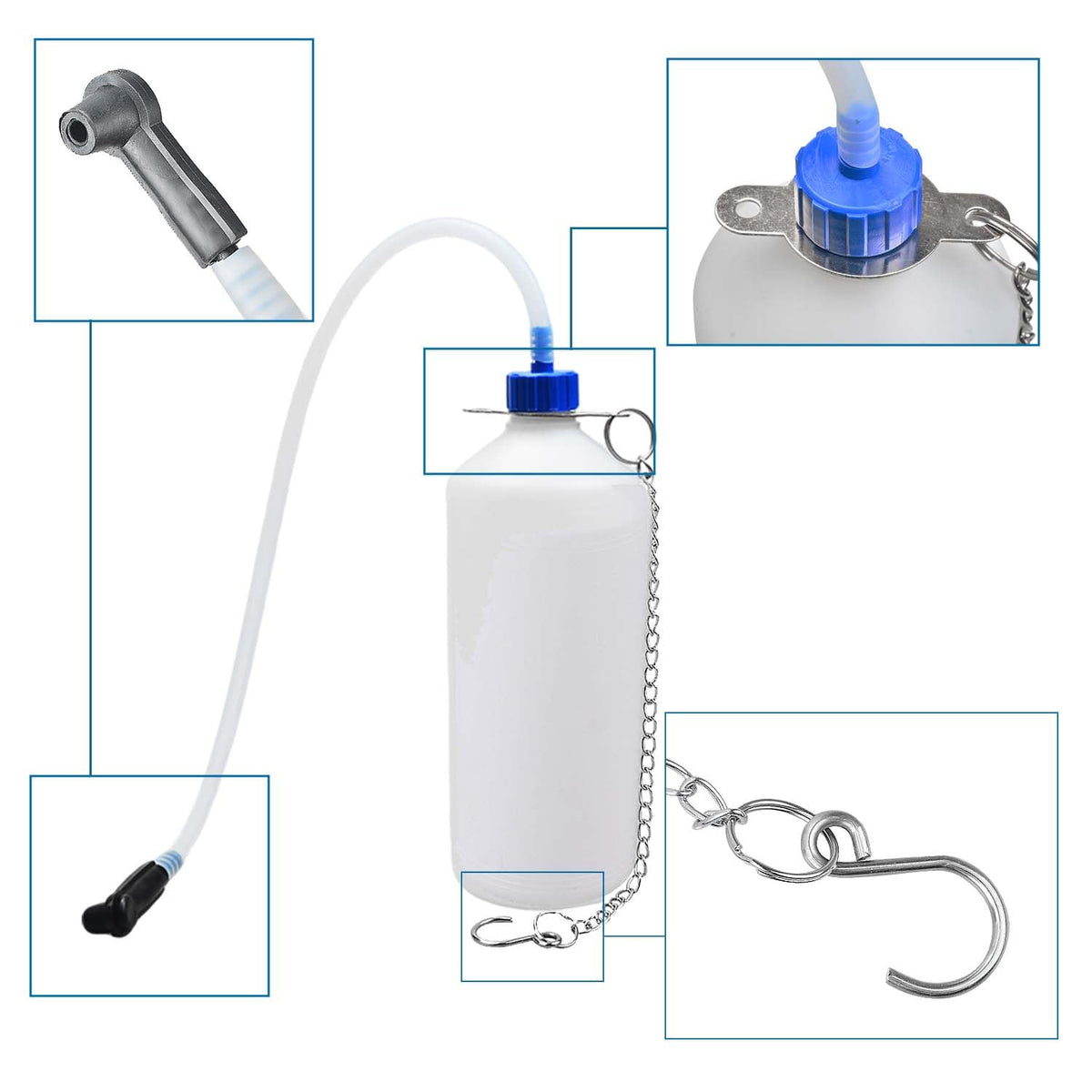 Prokomon reservoir connected to waste bottle for clean fluid capture