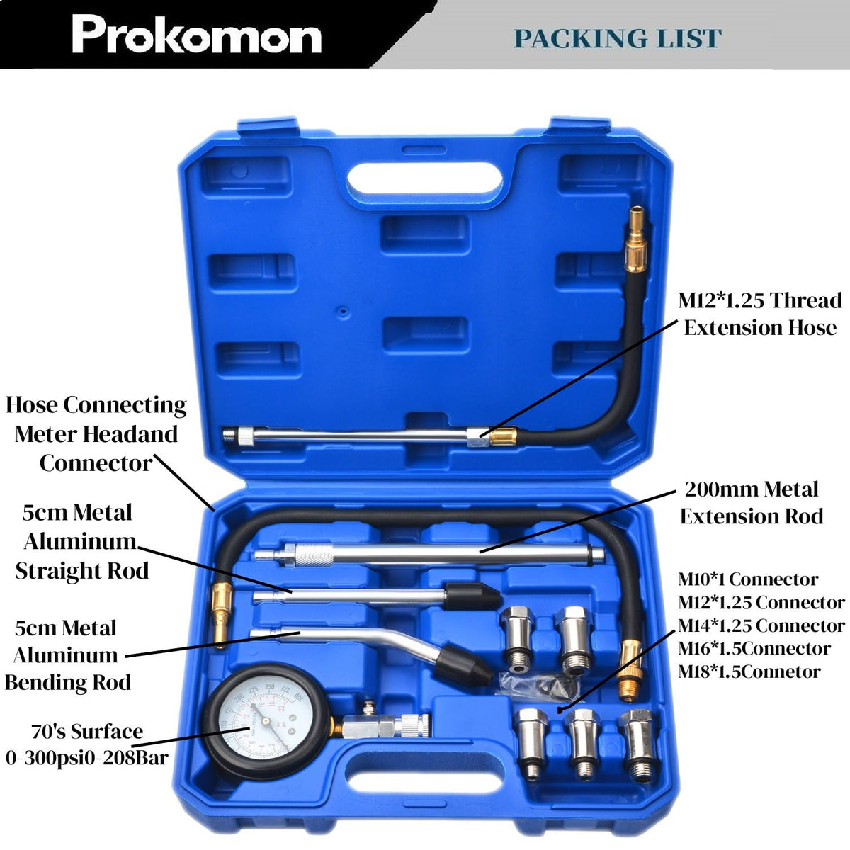 Prokomon threaded adapters array showing M10–M18 sizes for wide engine fitment