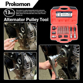 Prokomon tool holding alternator shaft during removal for safe, controlled extraction