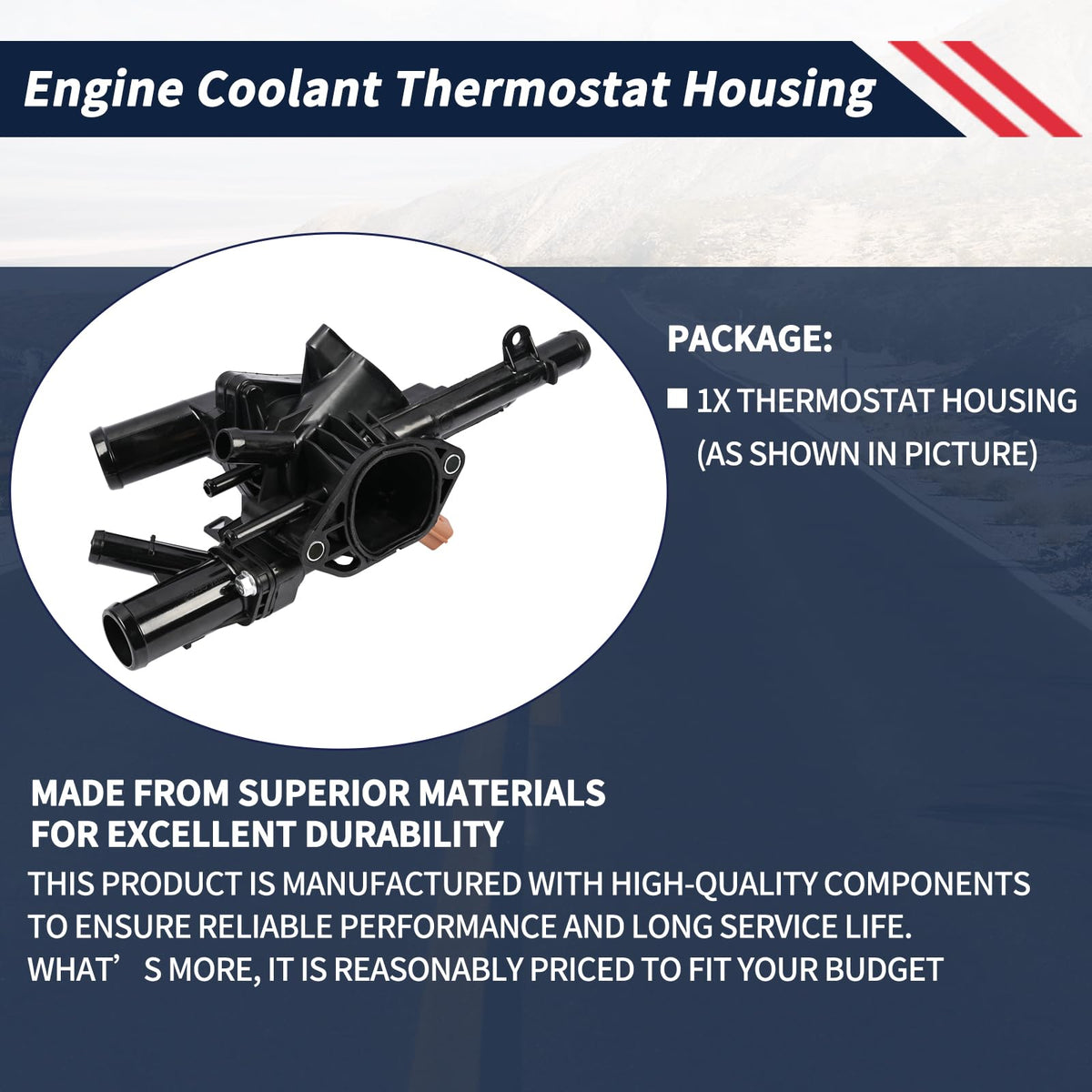 Promrmr packaged thermostat housing with label showing protected shipping benefit