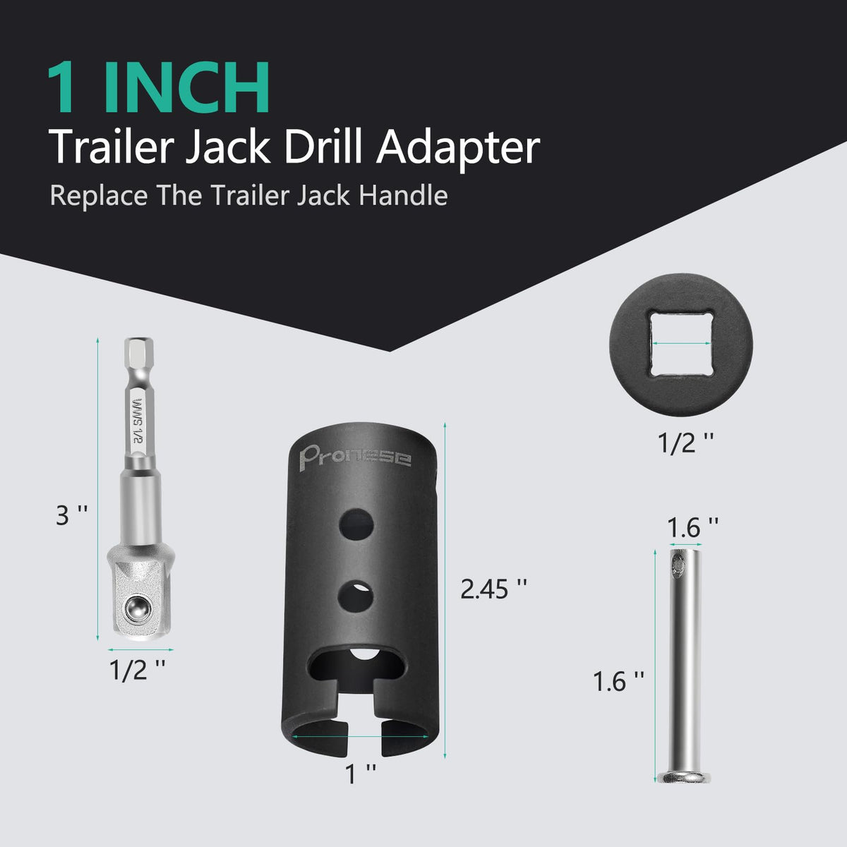 Pronese 1/2-inch socket adapters close detail for reliable drill engagement