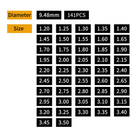 PROOTOM OTOM size range chart demonstrating 0.05mm increment precision
