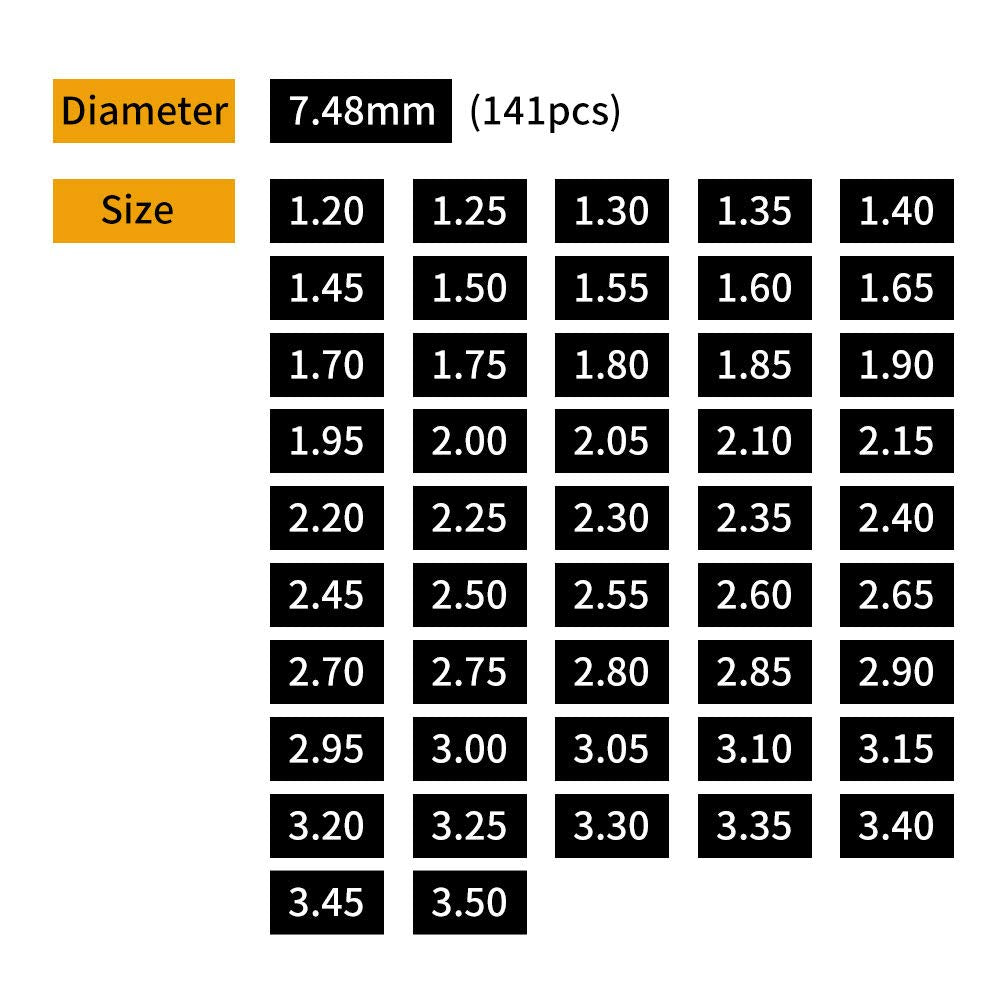 PROOTOM shims next to ruler showing thickness range, visual calibration aid