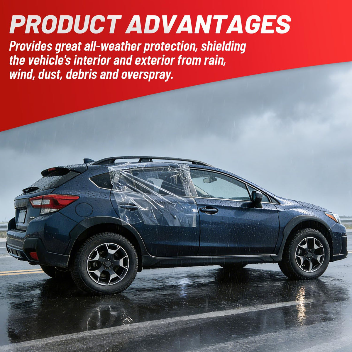 ProRefine applied over broken windshield protecting interior from rain and debris