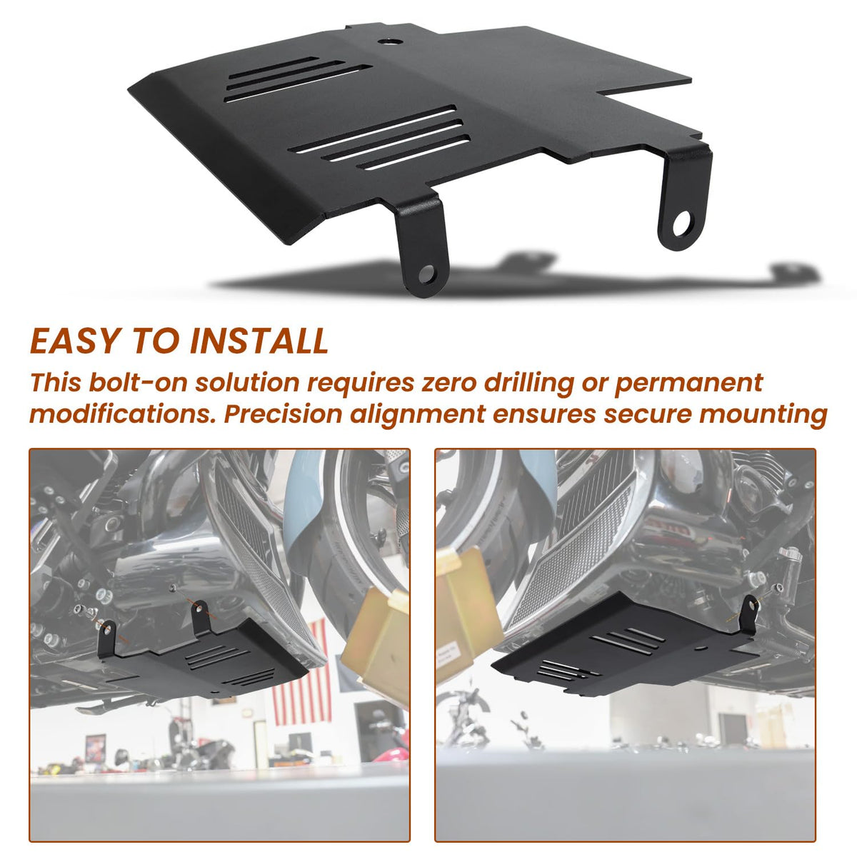 Prosentuo skid plate installed on Harley Street Glide showing secure fit benefit