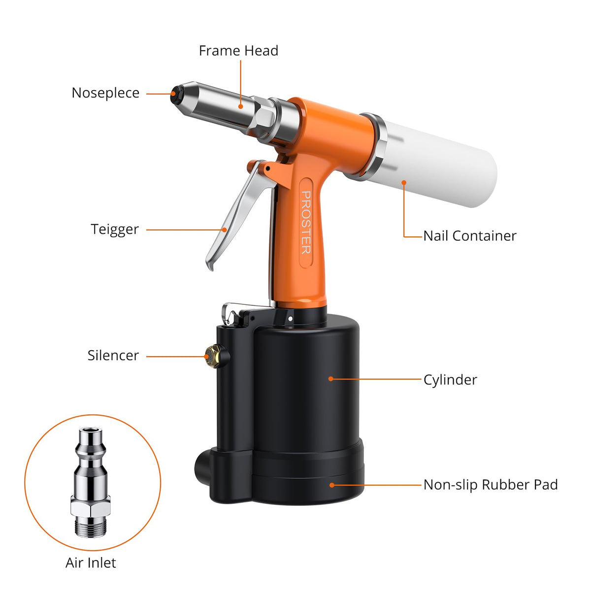 Proster rivet gun in use on car panel illustrating high pull force for auto repairs