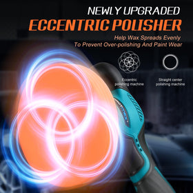 Protmex dual 21v batteries beside tool showing backup power for uninterrupted polishing