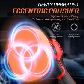 Protmex cordless polisher with two 21V batteries displayed to show dual-battery continuity