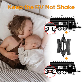 Proud Panda at a campsite with RV using chocks for steady leveling and safer stay benefit