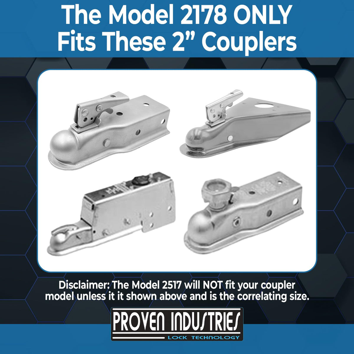 Proven Industries lock mounted on a 2-inch coupler demonstrating secure fit and deterrence