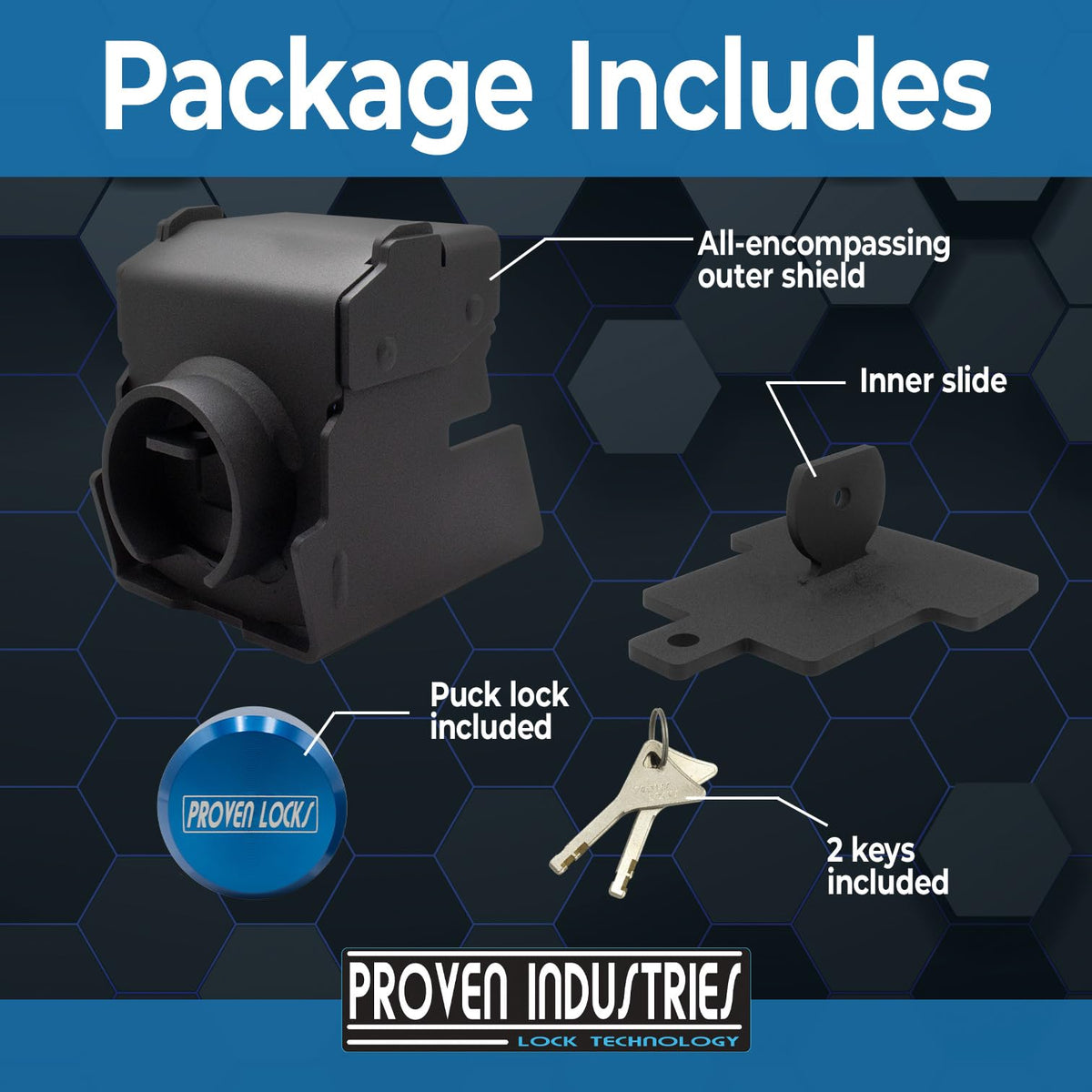 Proven Industries lock next to measuring tape showing proper size match and installation