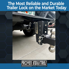 Proven Industries HL1 on a trailer hitch in use providing visible theft deterrent