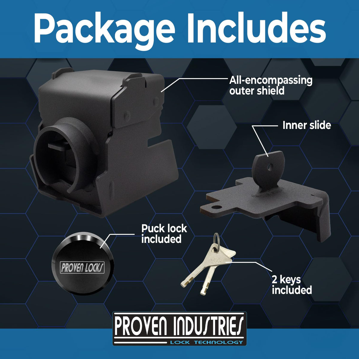 Proven Industries lock mounted on a 2 5/16-inch coupler preventing unauthorized hitching