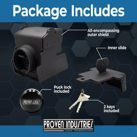 Proven Industries lock mounted on a 2 5/16-inch coupler preventing unauthorized hitching
