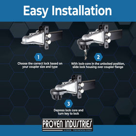 Proven Locks S175 installed on a trailer coupler preventing unauthorized hitching