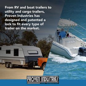 Proven Locks S175 on boat trailer in marina showing theft-deterrent protection