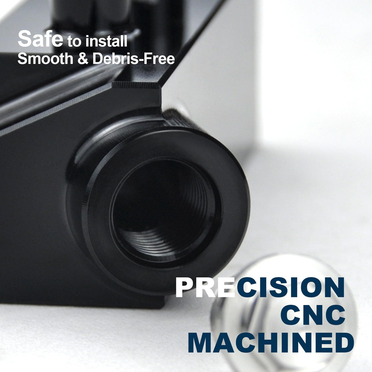 Prutomr side profile showing threads and billet aluminum construction for lasting seal