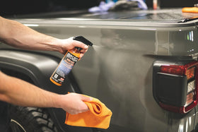 P & S PROFESSIONAL DETAIL PRODUCTS spray used on RV side panel showing durable sheen