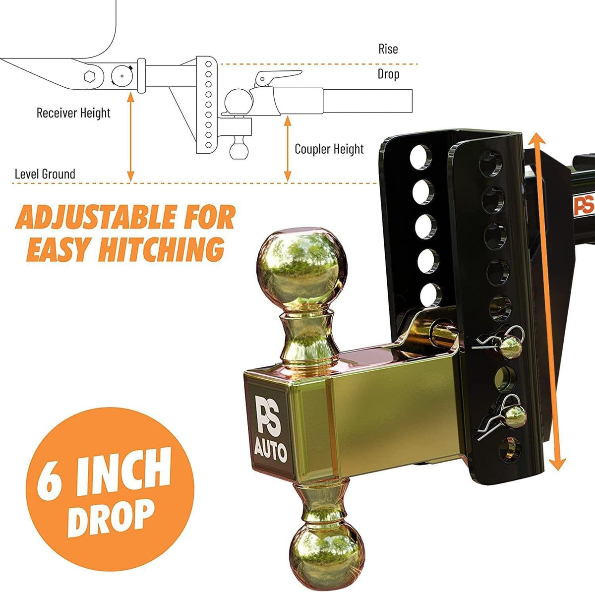 PSAUTO side profile showing six-inch drop for precise trailer leveling advantage