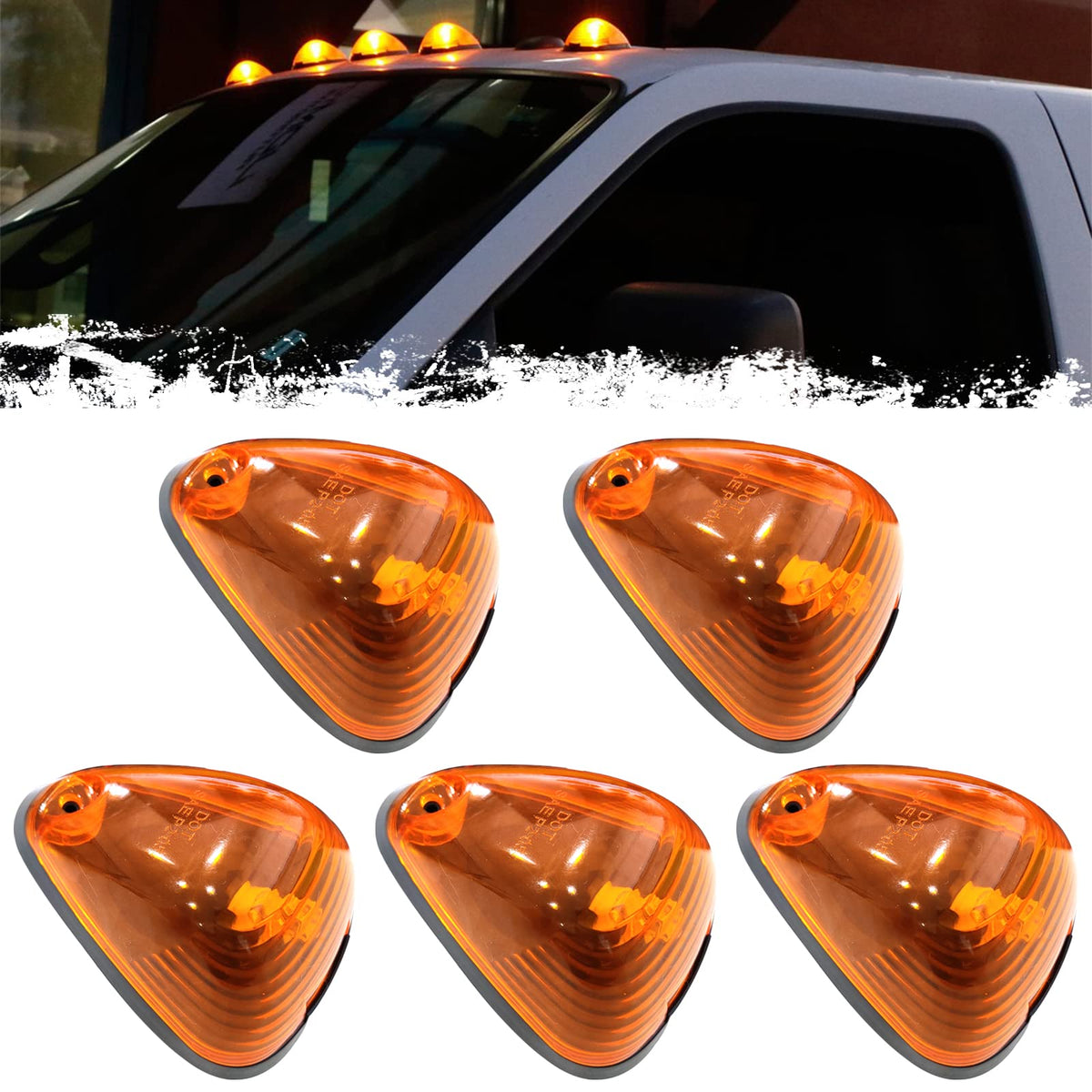 PSEQT front view of amber cab roof lights showing clean fit and bright look