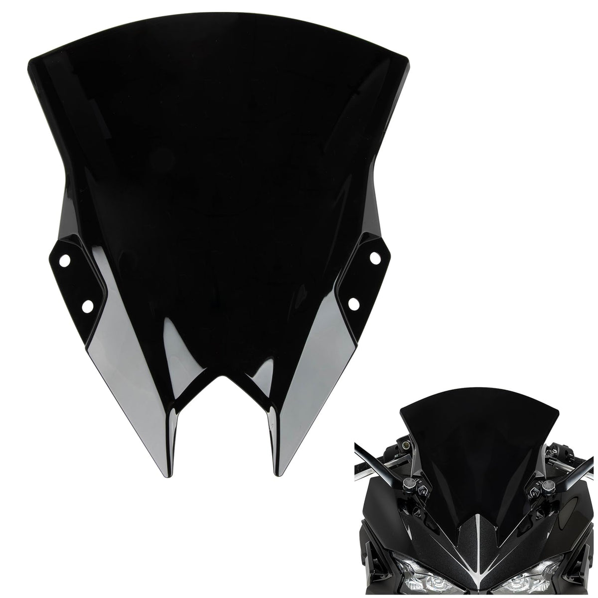 PSLER front view on Ninja 500 showing sleek styling and improved airflow