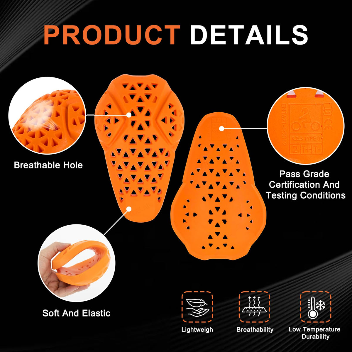 PSLER knee armor close-up texture highlighting breathable mesh and durable materials