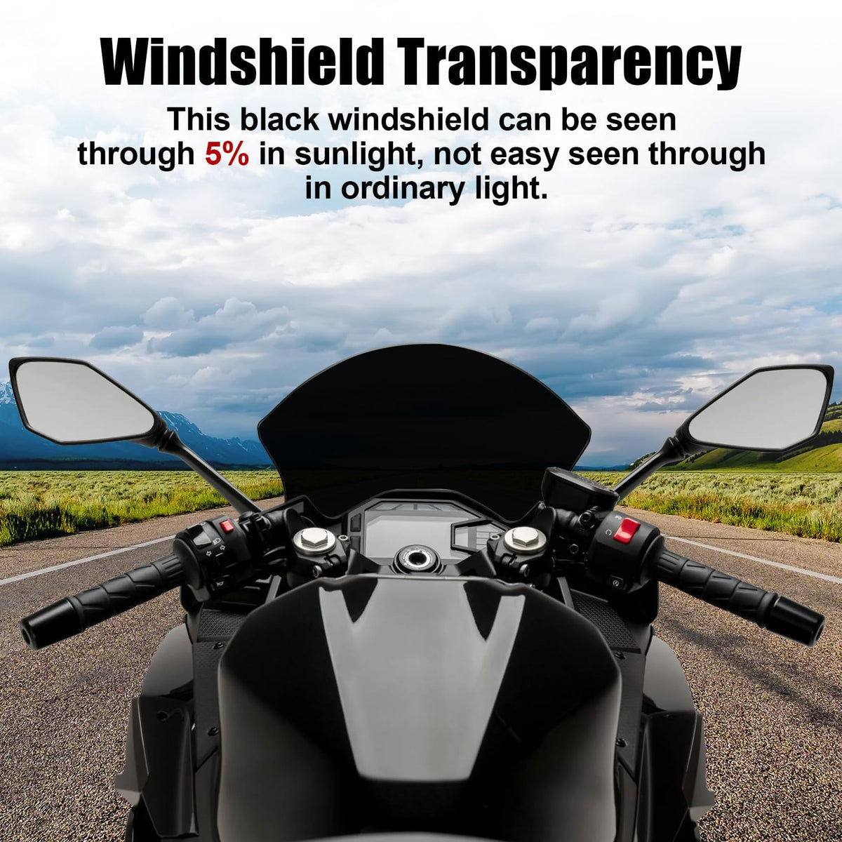 PSLER windscreen mounted while riding showing protection and comfort