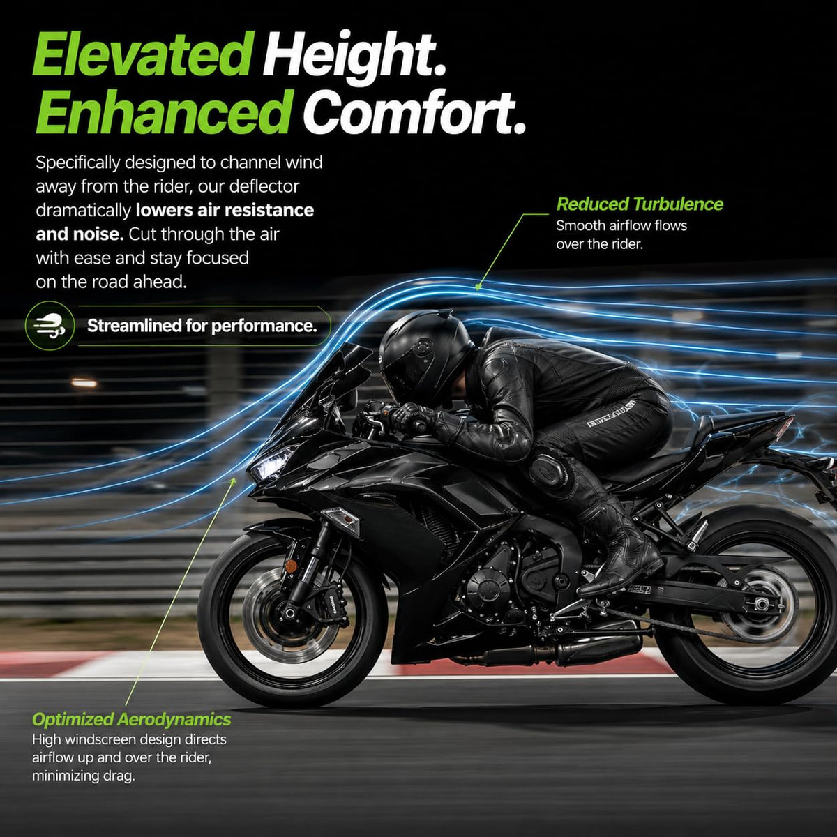 PSLER windshield installed on Ninja 650 ER6F side profile showing wind deflection benefit