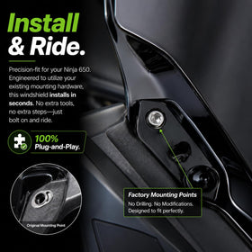 PSLER windshield on road with rider demonstrating reduced wind fatigue benefit