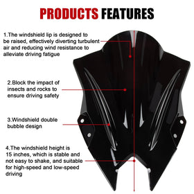PSLER windscreen mounted on Ninja 500 demonstrating direct-fit installation benefit