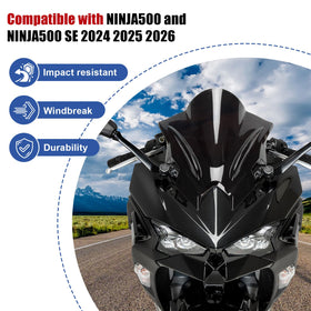 PSLER windscreen side profile on Ninja 500 highlighting double-bubble shape benefit