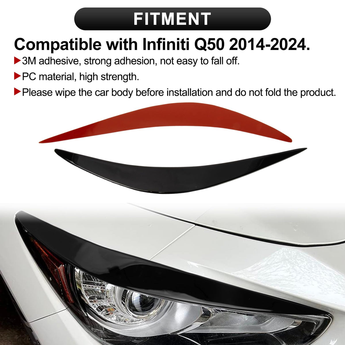 PSLER eyelids installed on Q50 three-quarter shot highlights sharper headlight profile