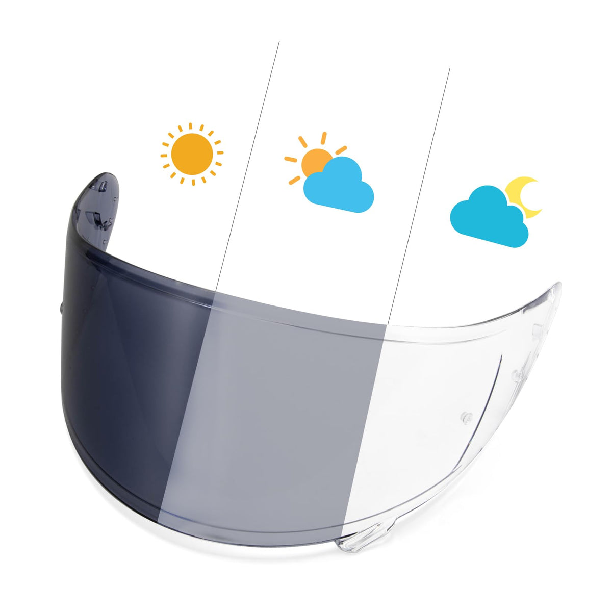 PSLER photochromic visor front view showing clarity and sun-adaptive protection