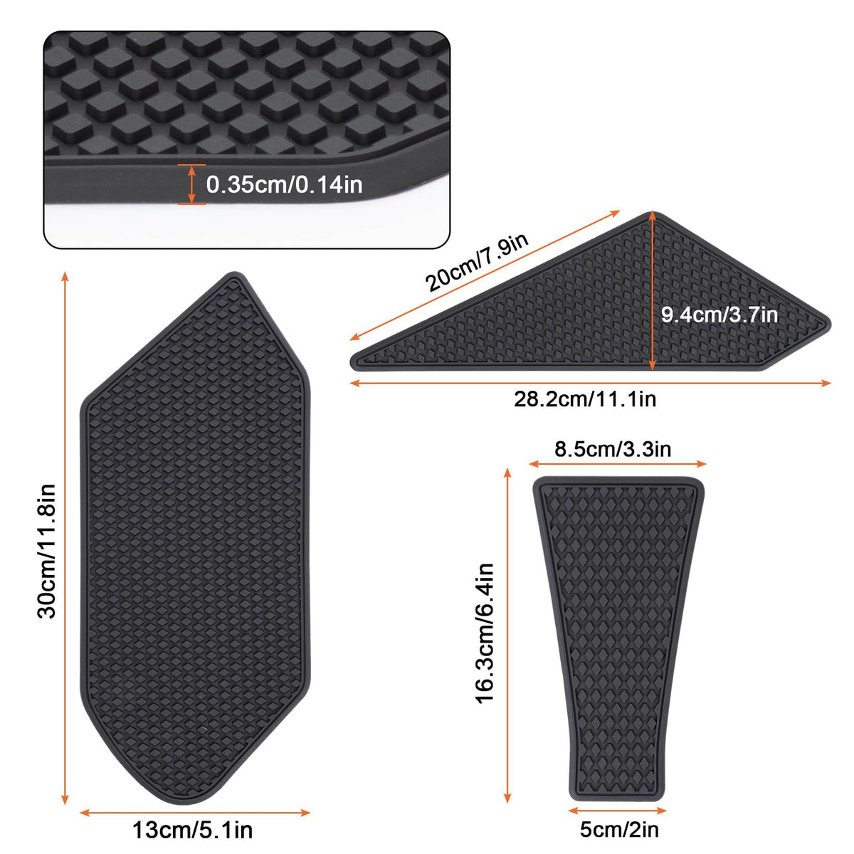 PSLER size comparison next to gloves illustrating pad scale and fit