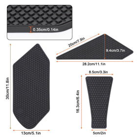 PSLER size comparison next to gloves illustrating pad scale and fit