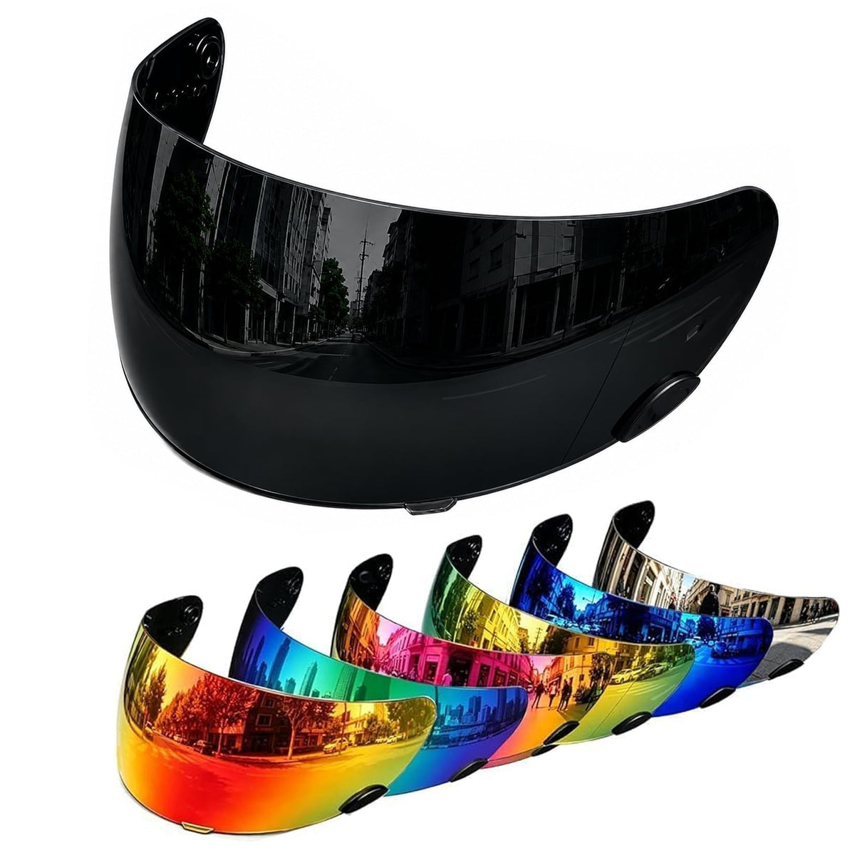 PSLER visor front view showing full black tint and fit benefits